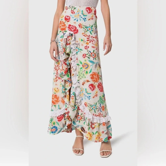 All Things Mochi Clara Skirt Maxi White Floral Silk Ruffle Lace XS - Picture 1 of 8